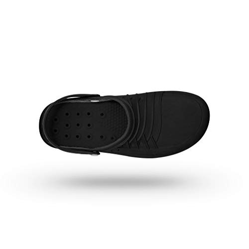 WOCK Clog con Tira, Zueco Sanitario de Trabajo Negro/Negro Mujer e Hombre - Esterilizable, Rango de tamaño de 35-48