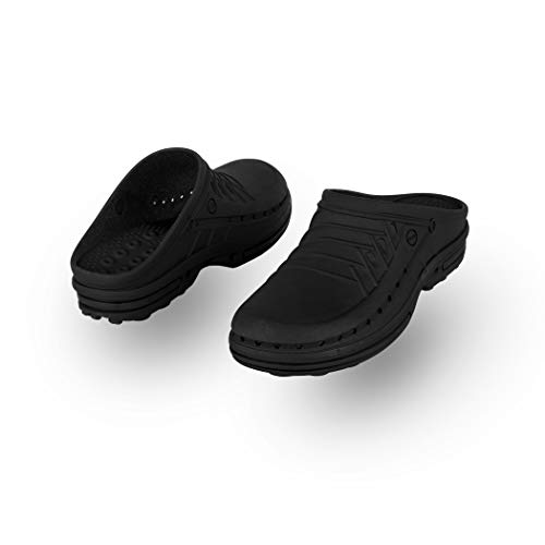 WOCK Clog sin Tira, Zueco Sanitario de Trabajo Negro/Negro Mujer e Hombre - Esterilizable, Rango de tamaño de 35-48
