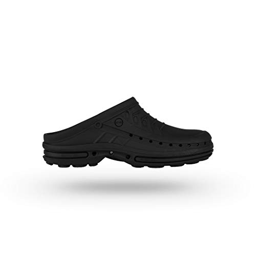 WOCK Clog sin Tira, Zueco Sanitario de Trabajo Negro/Negro Mujer e Hombre - Esterilizable, Rango de tamaño de 35-48