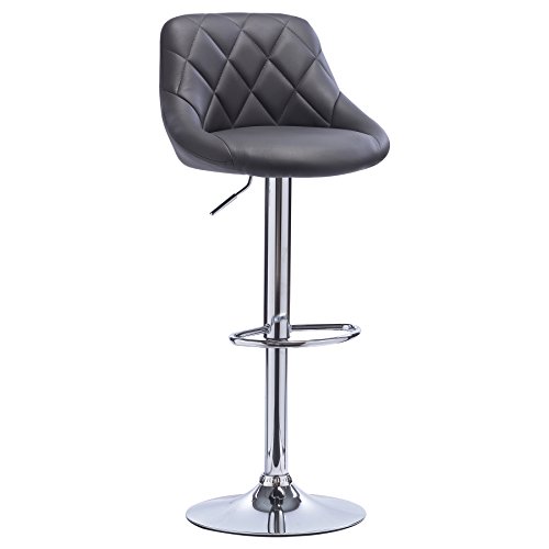 WOLTU 2X Taburete de Bar con Respaldo Cuero Sintético Taburetes Alto Cocina Regulable en Altura Taburete Giratorio Sillas Bar Taburete de Escritorio Gris BH23gr-2