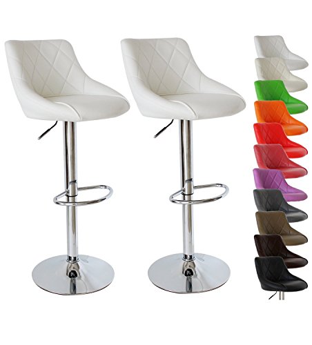 WOLTU Taburete Taburete de Bar con Respaldo, Juego de 2, Ajuste de Altura Continuo, Acero Cromado, Goma Antideslizante, Piel sintética de fácil Cuidado, Asiento Bien Acolchado Blanco