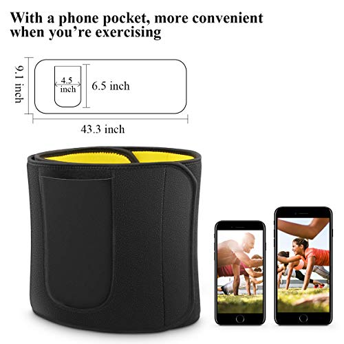 WOSTOO Faja Reductora Hombre Mujer, Fajas Lumbar Adelgazar Ajustable Neopreno con Bolsa Teléfono, Cinturón Abdominal para Entrenamiento Fitness en Casa Gimnasio