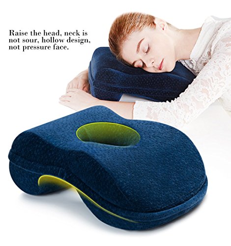 WOWSEA - Cojín para dormir de siesta con espuma viscoelástica de carbón de bambú, rebote lento, diseño hueco para dormir boca abajo, soporte trasero, funda extraíble de terciopelo lavable