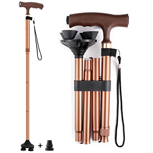 Wsobue Bastón plegable para hombre y mujer, plegable para movilidad con luz LED ajustable (actualizado en marrón)