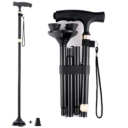 Wsobue Bastones de caminata, plegable para hombres y mujeres, bastón plegable para caminar con luz LED ajustable (Actualizado en negro)