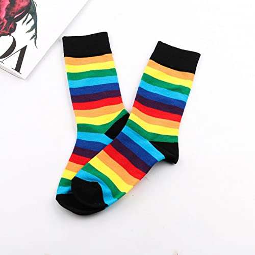 WXZZ Calcetines de mujer arcoíris de caña media, sin costuras, algodón peinado, calcetines para mujer, multicolor, a rayas, calcetines de deporte, calcetines cortos, Negro , F