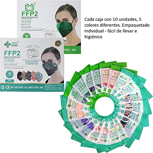 Xique Mascarilla FFP2 Colores, Paquete de 20x Mascarillas FFP2 NR de Colores Estampadas Homologadas 5 Capas +1 Estuche Porta mascarillas Color Aleatorio
