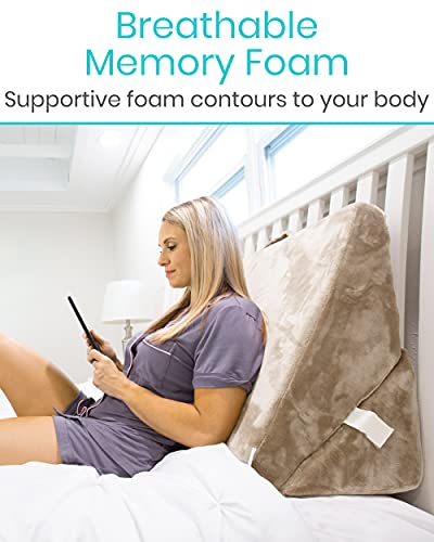 Xtra-Comfort Almohada de cuña para cama – Sistema de cojín plegable de espuma viscoelástica para espalda y piernas – Forma de triángulo para leer, soporte – lavable