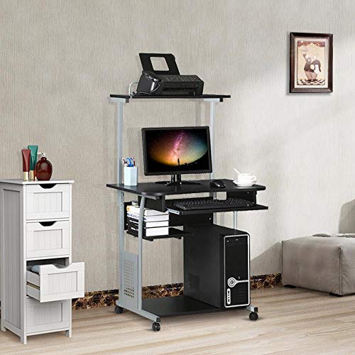 Yaheetech Mesa de Ordenador con Ruedas Escritorio de la Computadora Escritorio para Oficina con Bandeja de Teclado 80x50x132 cm (Negro)