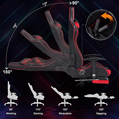 Yaheetech Silla Gaming con Reposapies Silla Escritorio Oficina Ergonómica Silla Reposacabezas Soporte Lumbar Cuero PU Inclinación Reclinable Giratoria Azul Claro