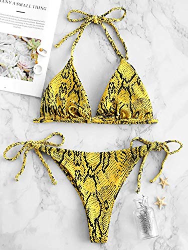 YANFANG Bikini de Dos Piezas Mujer Piel de Serpiente Corte Alto Cuello en V Traje de baño Traje de baño Ropa de Playa,Bikini Sexy Triángulo Tanga Conjunto Adecuado Viajes Playa La Natacion