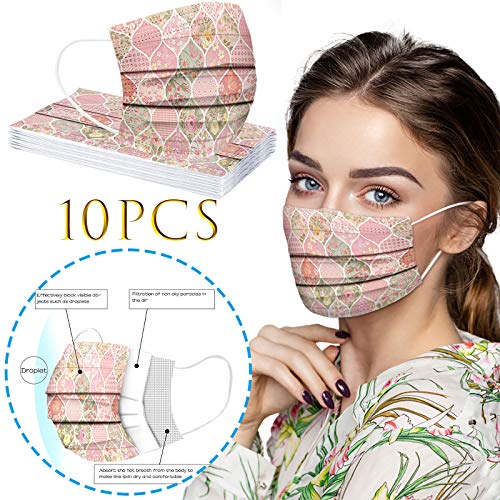 YpingLonk 10 unid Unisex Adulto Cara Protector Mujeres Universal 3 Capa de Moda étnica Impresa Lindo elásticoLoop bufanda-89
