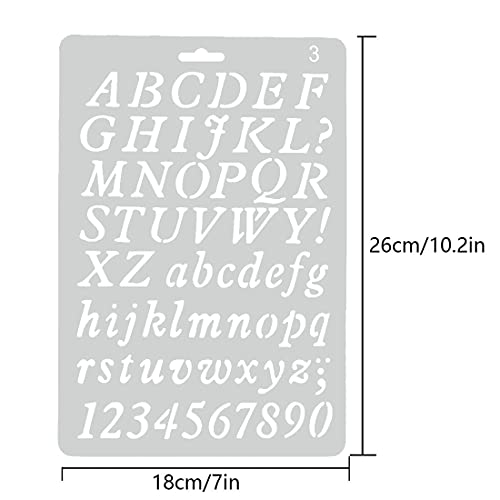 YXHZVON Juego de 4 Plantillas de Pintura de Letras y Números, Reutilizables Plantillas Alfabeto Plástico Mayúsculas Minúsculas Números Símbolos para DIY Caligrafía Dibujo Manualidades