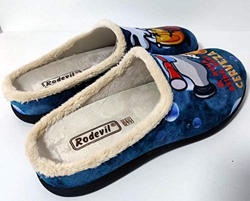Zapatillas casa hombre cómodas frase graciosa divertida cerveza (Talla 43)