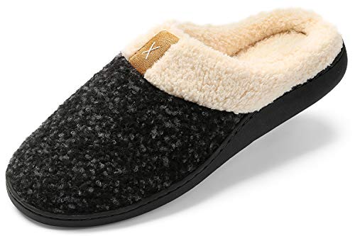 Zapatillas de Estar por casa Mujer Hombre Espuma de Memoria Invierno Interior Pantuflas Caliente Forro Ultraligero Cómodo y Antideslizante,Negro,38/39 EU(270MM)
