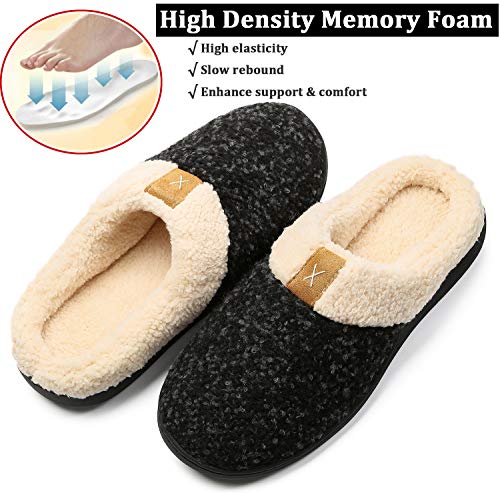 Zapatillas de Estar por casa Mujer Hombre Espuma de Memoria Invierno Interior Pantuflas Caliente Forro Ultraligero Cómodo y Antideslizante,Negro,38/39 EU(270MM)