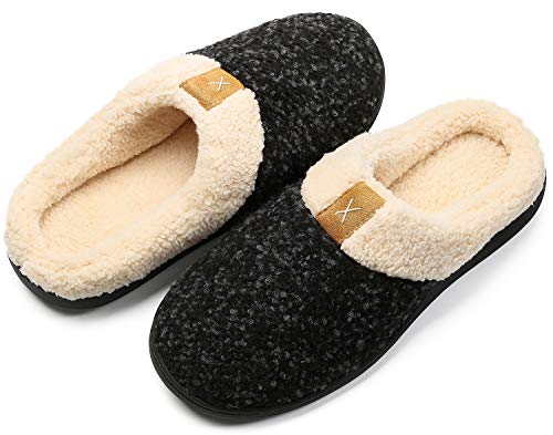 Zapatillas de Estar por casa Mujer Hombre Espuma de Memoria Invierno Interior Pantuflas Caliente Forro Ultraligero Cómodo y Antideslizante,Negro,38/39 EU(270MM)