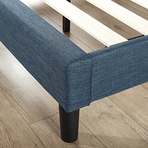 Zinus Cama de plataforma tapizada en azul marino con detalles de botones Omkaram, Camas de Plataforma, Sin necesidad de usar un somier, Azul marino, Fácil montaje, 90 x 190 cm