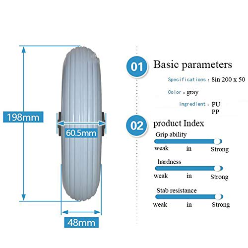 1 Par De Ruedas Giratorias para Silla De Ruedas De 8"Rueda Delantera Pequeña 200x50 Accesorios para Ruedas Universales Neumático Sólido Resistente Al Desgaste para Silla De Ruedas Eléctrica, Gris