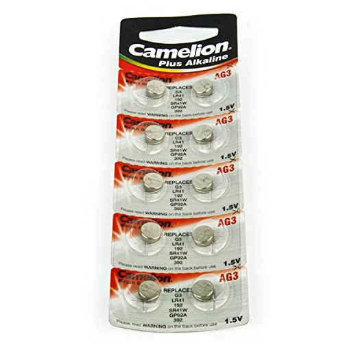 10 Camelion AG3 / LR41 / 192 / 392 Pack de 10 pilas alcalinas, largo duracion (fecha de caducidad marcado)