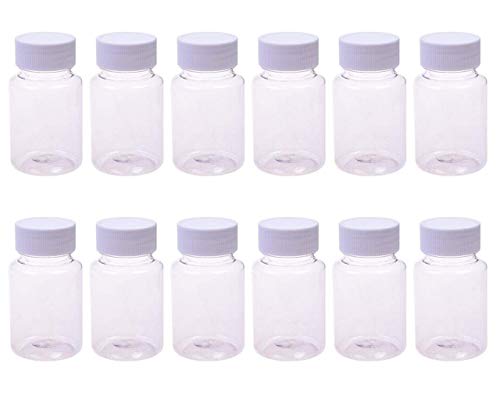 12PCS Vaciar Espesar Botellas plástico Cápsula Estuche con tapa rosca blanca Pastilla Recipiente almacenamiento tableta para líquido sólido en polvo Dispensado químico (50ml/1.7oz)