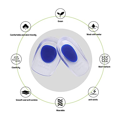 2 pares de copas de gel para talón, almohadillas de silicona para fascitis plantar, dolor de talón y de Aquiles, talones de gel y cojines de apoyo absorbente (azul/grande)