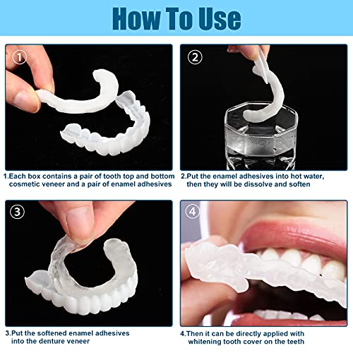 2 Pares Dientes Cosméticos Dentadura Postiza Dientes de Silicona Dental de Carilla Instantánea Diente de Prótesis Temporal de Blanquear Diente Falso Superior Inferior Cobertura de Aparato
