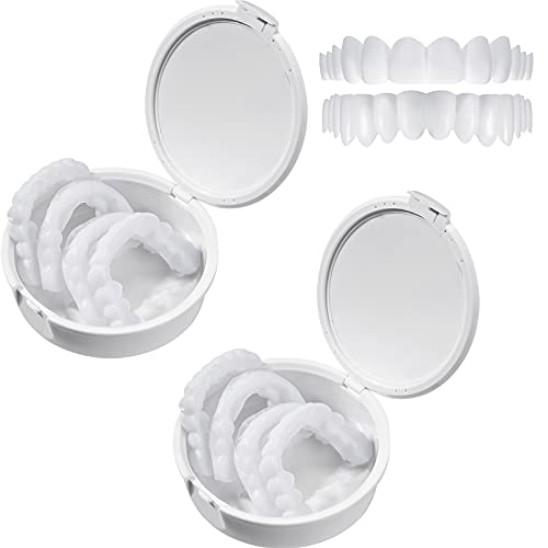 2 Pares Dientes Cosméticos Dentadura Postiza Dientes de Silicona Dental de Carilla Instantánea Diente de Prótesis Temporal de Blanquear Diente Falso Superior Inferior Cobertura de Aparato