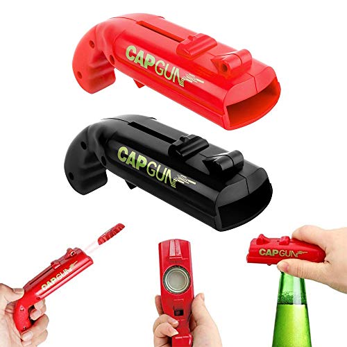 2 Piezas Abridores de Tapas de Botella de Pistola de Tapa, Abrebotellas En Forma de Pistola, Lanzador Abridor de Botellas, para El Juego de Beber de Fiesta En El Bar En Casa (Negro y Rojo)
