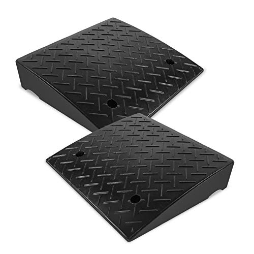 2 rampas de goma de bordillo, rampas portátiles para silla de ruedas, para coche, caravana, scooter, bicicleta, monopatín, motocicleta, niños, 48,5 x 42 x 10,5 cm, color negro