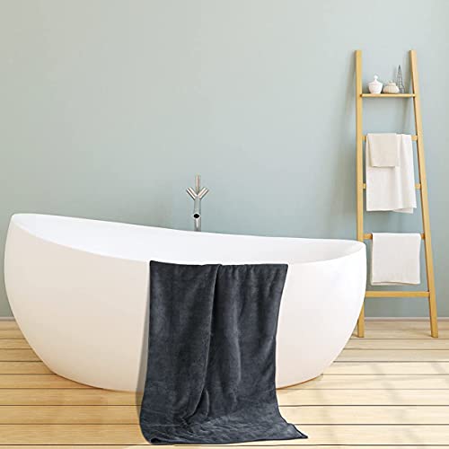 2 Toallas de Baño Grandes, Renfox Toalla Sauna 90*160cm Toallas duraderas Altamente absorbentes de Microfibra para baño, Toalla de Ducha(Gris)