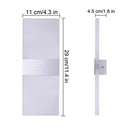 2 x Aplique Pared Interior 12W Kimjo, Blanco frio 6000K Lámpara de Pared Interior LED AC 220V, Lámpara de Pasillo en Acrílico Moderna para Corredor, Dormitorio, Escalera, Lámpara de Decoración