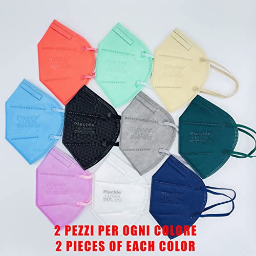20 Mascarillas FFP2/KN95 Colores Mix Homologadas Certificación CE sin Válvula de 6 Capas, Máscara Protectora de Polvo, Mascarilla de Protección Personal con Filtros de Calidad BFE≥95, 20 Piezas