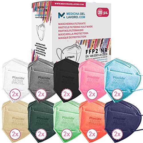 20 Mascarillas FFP2/KN95 Colores Mix Homologadas Certificación CE sin Válvula de 6 Capas, Máscara Protectora de Polvo, Mascarilla de Protección Personal con Filtros de Calidad BFE≥95, 20 Piezas