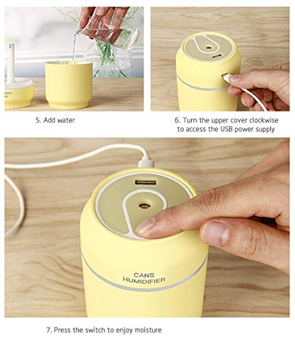 200 ml Mini Humidificador Ultrasónico Latas Humidificador con Diseño de Respiración Luz Nocturna Ventilador Doble Anti-Dirt Cover