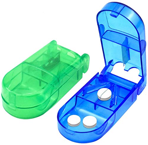 2pcs Cortador Píldoras, 2 en 1 Divisor de Píldoras Caja de Píldoras para Píldoras Pequeñas Grandes, Cortador de Tabletas Divisor medicina para dividir el corte píldoras (8.5cm x 4cm x 2.5cm)