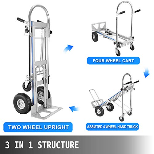 3 en1 350KG Carretilla de mano plegable Aluminio Plegable, Carro con Ruedas, Carro de Transporte Apilable Manipulación Manual de Servicio Pesado, Fácil de Operar