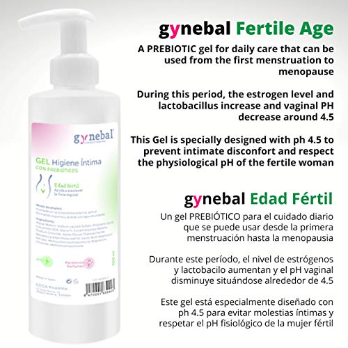 300 ml GYNEBAL Jabon intimo mujer edad fertil PH 4.5 Antibacteriano con Arbol de Te + Prebiotico + Acido Lactico + Glicerina - Gel higiene intima diaria ideal para el ciclo menstrual