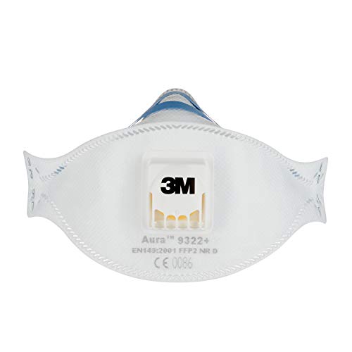 3M Aura Respirador para lijado manual y herramientas eléctricas 9322+, FFP2, con válvula, 5/paquete