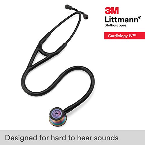 3M Littmann Cardiology IV Fonendoscopio, campana de acabado en colores del arco iris, tubo, vástago y auriculares negros, 68 cm, 6165