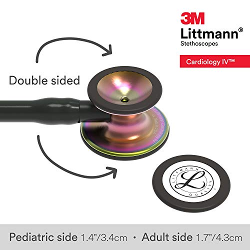 3M Littmann Cardiology IV Fonendoscopio, campana de acabado en colores del arco iris, tubo, vástago y auriculares negros, 68 cm, 6165