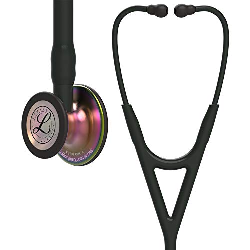 3M Littmann Cardiology IV Fonendoscopio, campana de acabado en colores del arco iris, tubo, vástago y auriculares negros, 68 cm, 6165