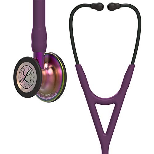 3M Littmann Cardiology IV Fonendoscopio para diagnóstico, campana de acabado arcoíris, con tubo color Ciruela, vástago Morado y auricular color Negro, 69 cm, 6205