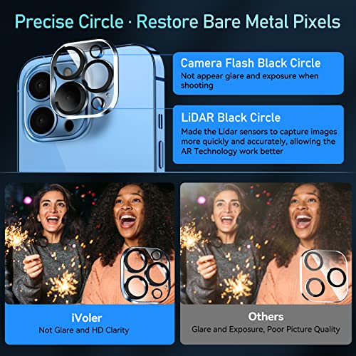 [4 Pack] ivoler Protector de Lente de Cámara Compatible con iPhone 13 Pro (6.1 pulgadas) y iPhone 13 Pro Max (6.7 pulgadas) Cristal Templado, [9H Dureza ] [Sin Burbujas] HD Vidrio Templado