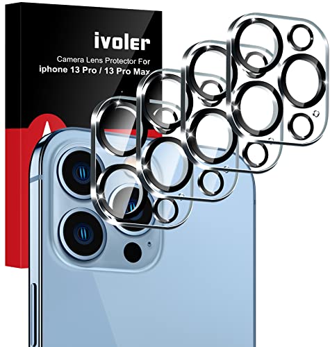 [4 Pack] ivoler Protector de Lente de Cámara Compatible con iPhone 13 Pro (6.1 pulgadas) y iPhone 13 Pro Max (6.7 pulgadas) Cristal Templado, [9H Dureza ] [Sin Burbujas] HD Vidrio Templado