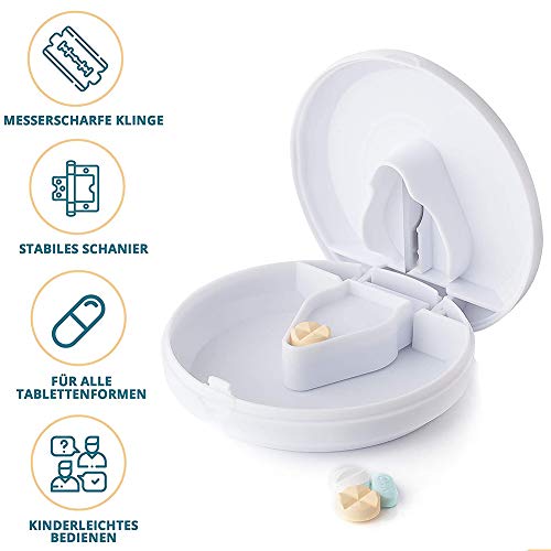 4 Piezas Píldora Cortador, NALCY Medicina Tablet Píldora Cortador Divisor,Cortador de Pastillas con Hoja de Acero Inoxidable de Compartimiento de Almacenamiento Caja