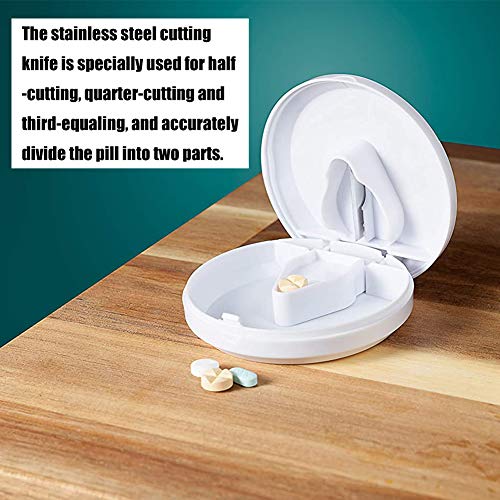 4 Piezas Píldora Cortador, NALCY Medicina Tablet Píldora Cortador Divisor,Cortador de Pastillas con Hoja de Acero Inoxidable de Compartimiento de Almacenamiento Caja