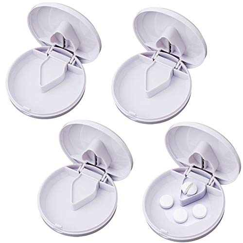 4 Piezas Píldora Cortador, NALCY Medicina Tablet Píldora Cortador Divisor,Cortador de Pastillas con Hoja de Acero Inoxidable de Compartimiento de Almacenamiento Caja