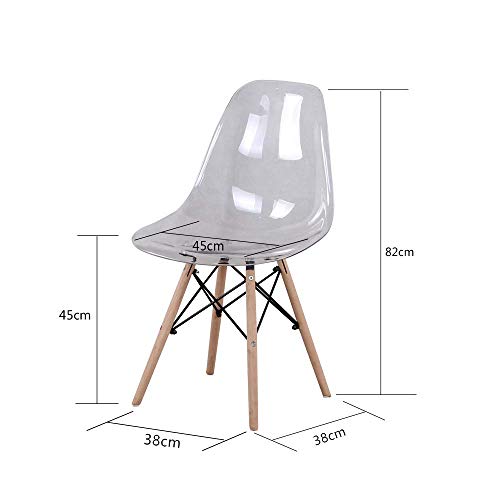 4 sillas transparentes de policarbonato cojín de madera maciza patas de metal, cocina, salón comedor, oficina, dormitorio, escuela, biblioteca al aire libre (transparente)