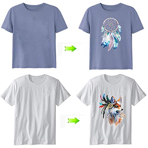 (5 hojas) Unicornio Transferencia térmica de hierro en parches, MWOOT Flor cráneo patrón Dream Catcher Wolf Lion parches calcomanías de transferencia de calor para mujeres, hombres, camiseta, jeans
